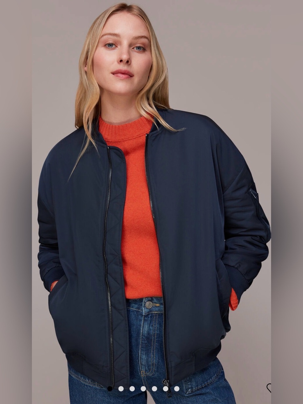 Forever 21 Navy Blue Bomber Jacket Medium Lightweight Poly relaxed fit full zip